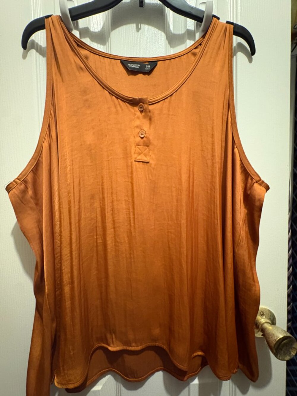 Simply Vera Wang Rust Orange Henley Tank Sleeveless Scalloped Hem Women's XXL